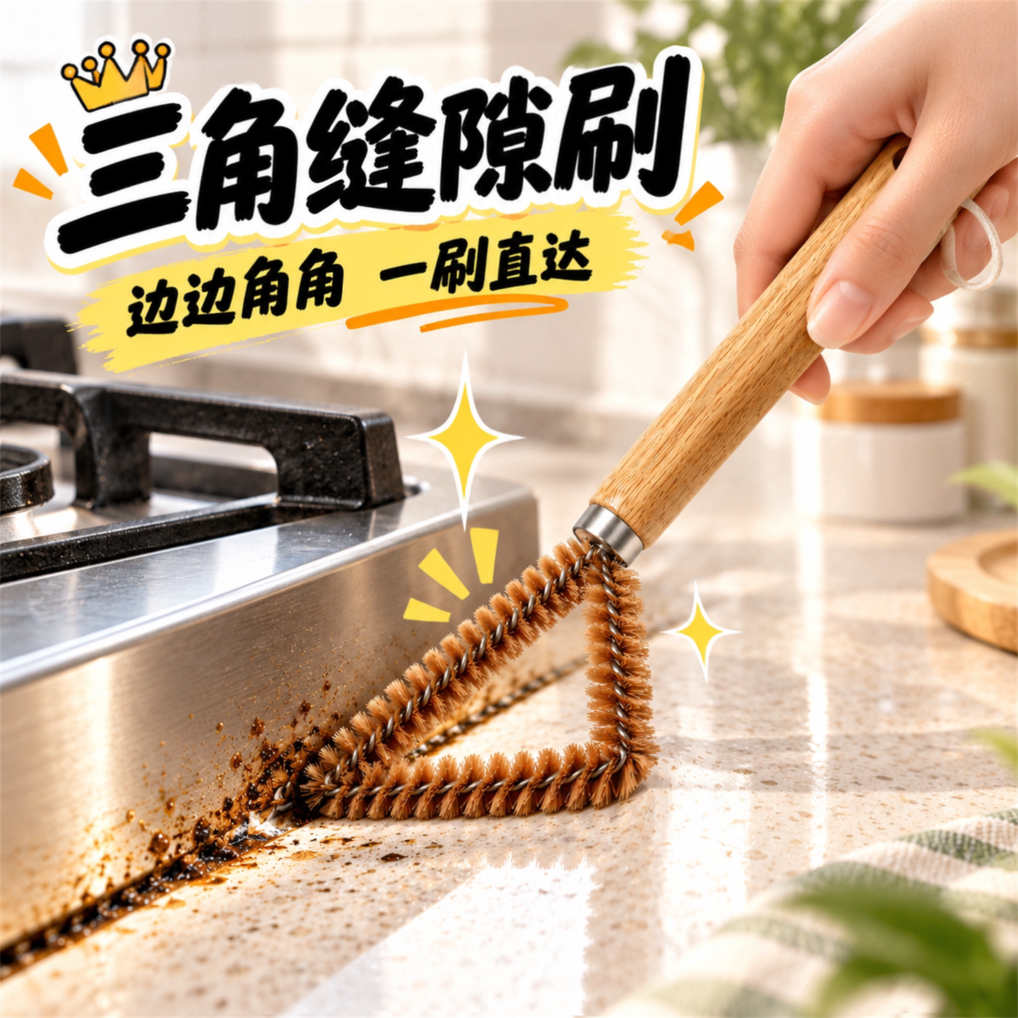 三角木柄缝隙刷煤气灶清洁刷家用厨房刷子灶台油烟机角落清洁刷
