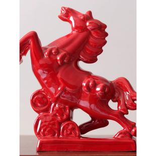 陶瓷大红马饰品黄飞腾达唐三彩红马生肖工艺礼品家庭桌面饰品礼品