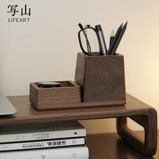 办公室笔筒桌面轻奢收纳盒子高颜值领导高档摆件高级化妆刷桶学生