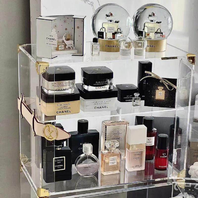 轻奢香水收纳展示柜化妆品收纳防尘盒带分隔大容量玄关桌面压克力