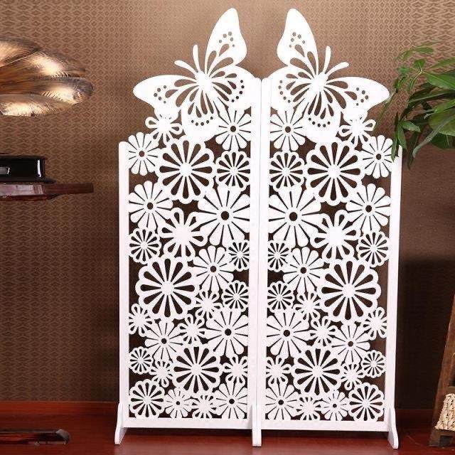 屏风隔断玄关时尚客厅白色雕花折叠屏风店铺橱窗背景镂空蝴蝶屏风