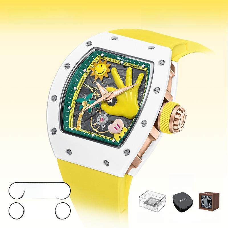 CRONUSART克洛斯 潮流时尚陶瓷自动机械手表镂空运动男士男款腕表