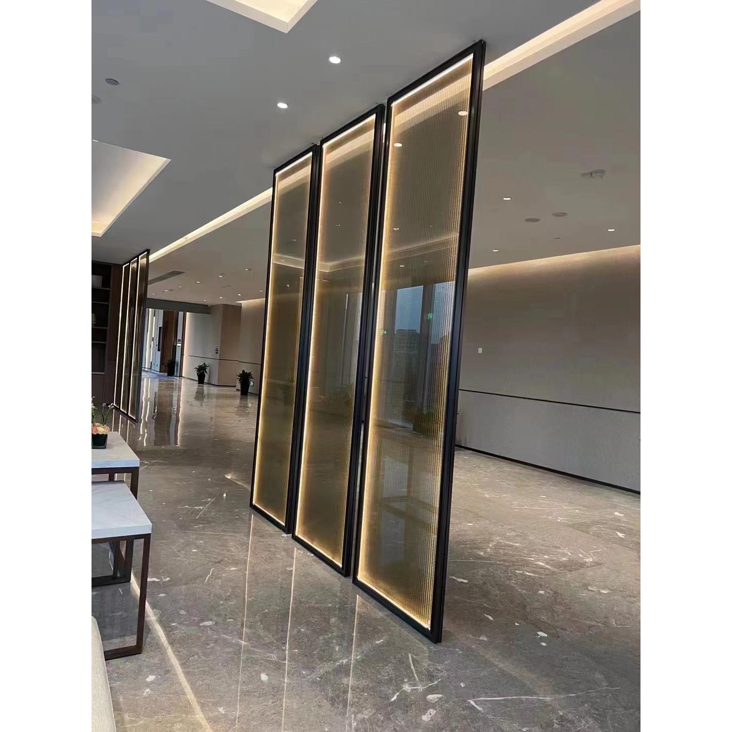 不锈钢金属夹丝钢化玻璃屏风水晶挂片客厅入户玄关简约隔断定制