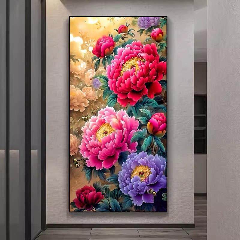 5d钻石画满钻客厅中式玄关竖版牡丹花开富贵十字绣2025新款钻石绣,居家布艺,钻石绣,淘宝优惠券,粉丝福利购,淘宝优惠卷