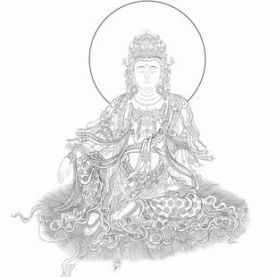 法海寺壁画水月观音菩萨白描底稿佛像工笔画线稿线描实物打印勾线