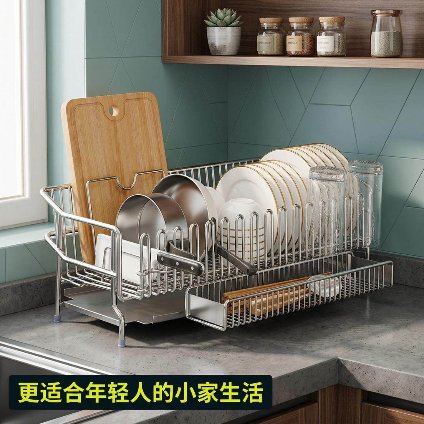 不锈钢厨房水槽沥水架可伸缩碗筷餐具置物架多功能厨房收纳架家用