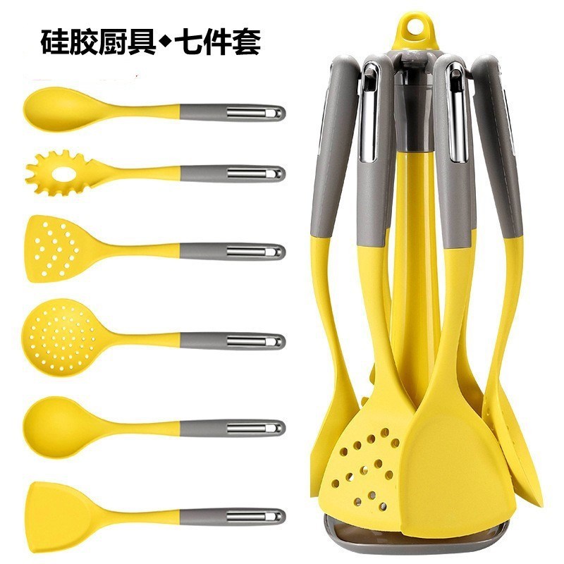 硅胶铲厨房用具7件套锅铲汤勺饭勺捞面漏勺煎铲护锅W硅胶厨具套装