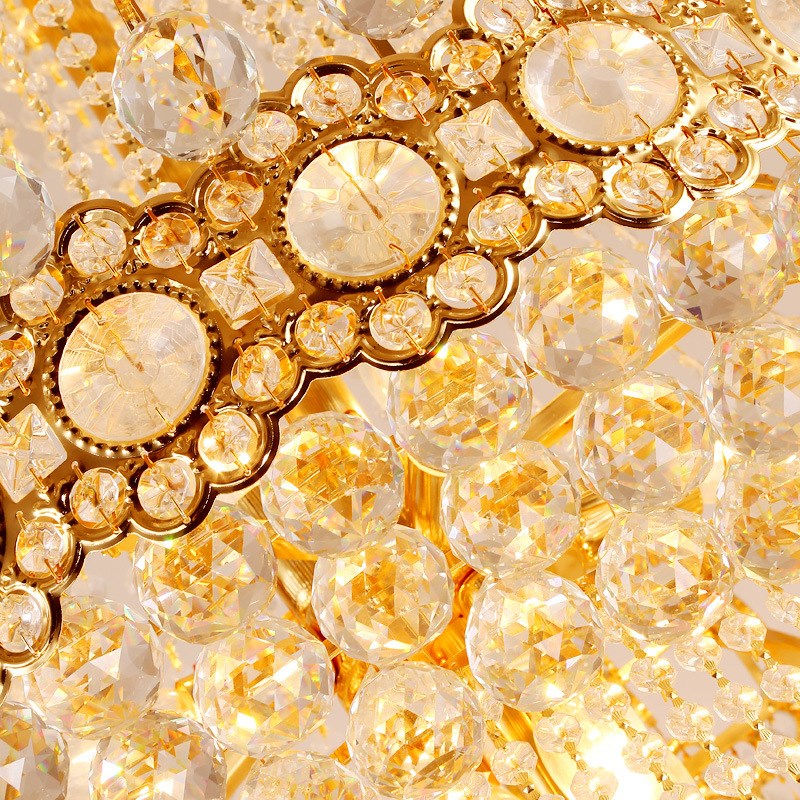 欧式复式楼客厅水晶大吊灯楼梯工程N别墅大厅金色大吊灯