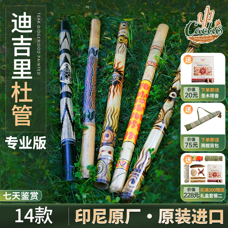 卡杜斯柚木彩绘喇叭迪吉里杜管音疗乐器竹制瑜伽冥想小众乐器