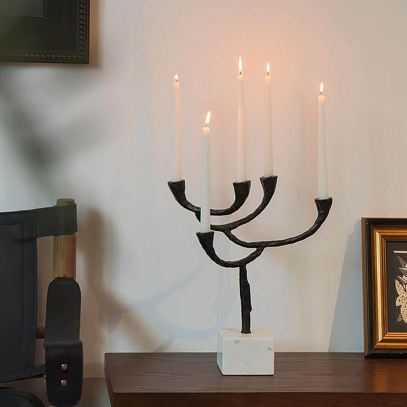 意式极简中古铁艺烛台多头大理石底座轻奢风高级氛围感装饰摆件,家居饰品,烛台,淘宝优惠券,粉丝福利购,淘宝优惠卷