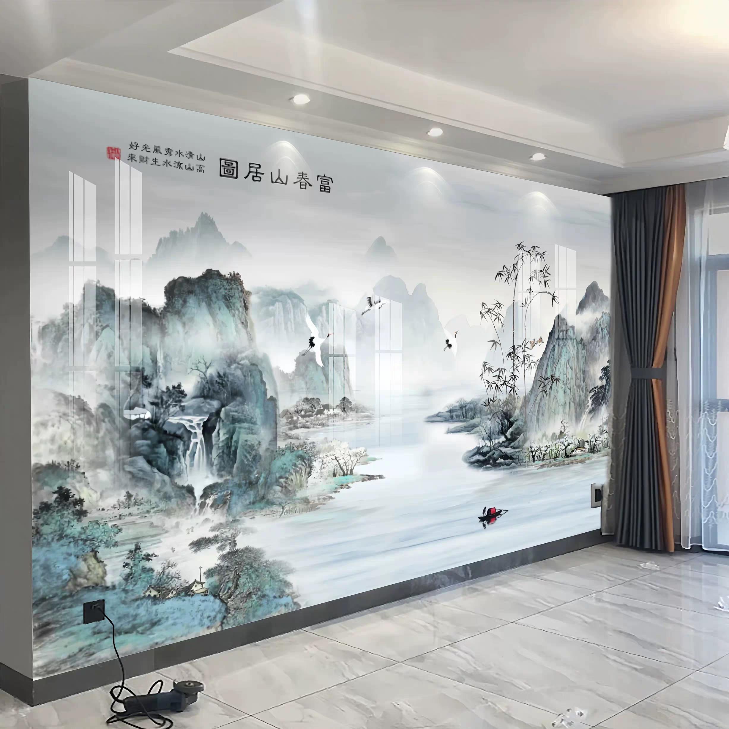 碳晶板山水画背景墙客厅电视护墙板沙发简约集成板轻奢大气影视墙