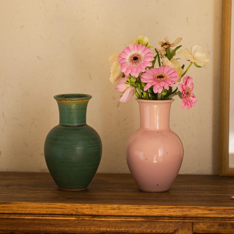 景德镇纯手工粗陶小花瓶文艺覆古小花器水培鲜花不漏水陶瓷花插