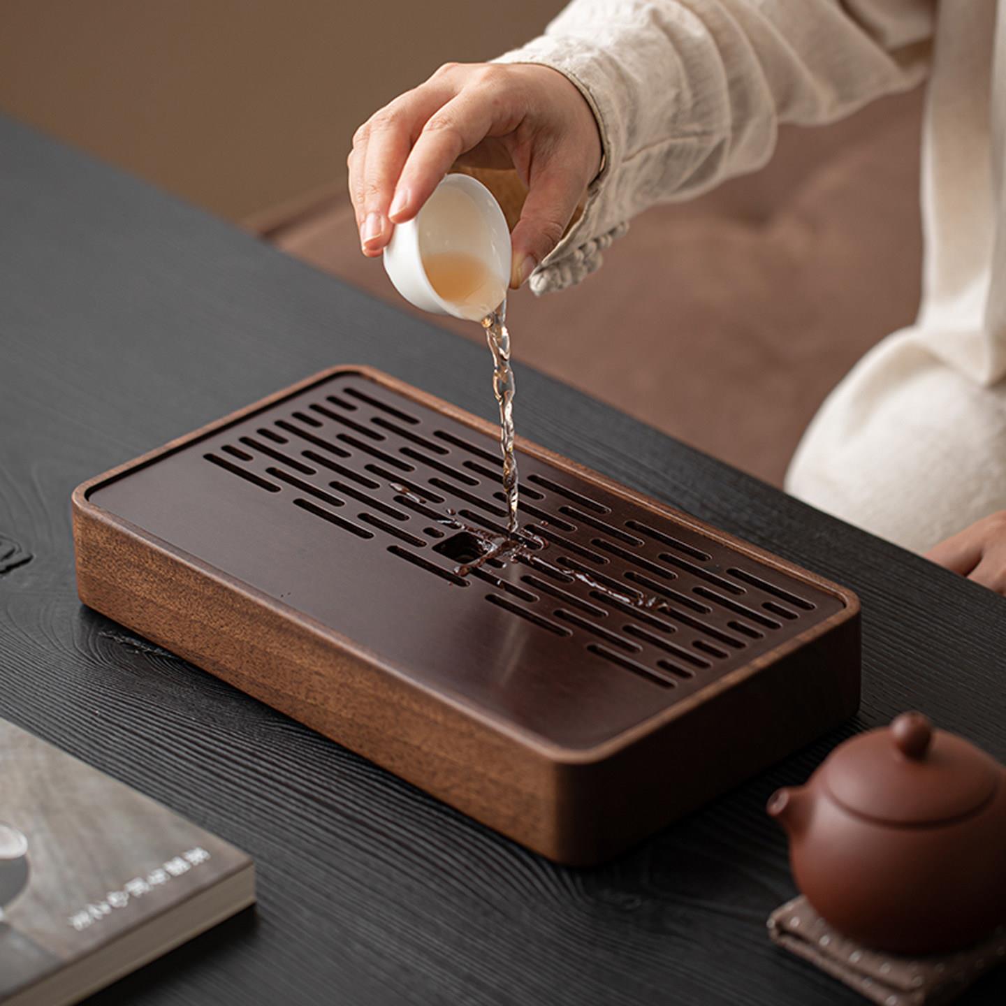 司瓷胡桃木茶盘储水式长方形功夫茶具泡茶台北美黑胡桃木茶海家用