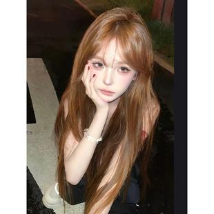 假发为妇女长直发，自然人造，全头饰，韩国女子团体的气氛，长发