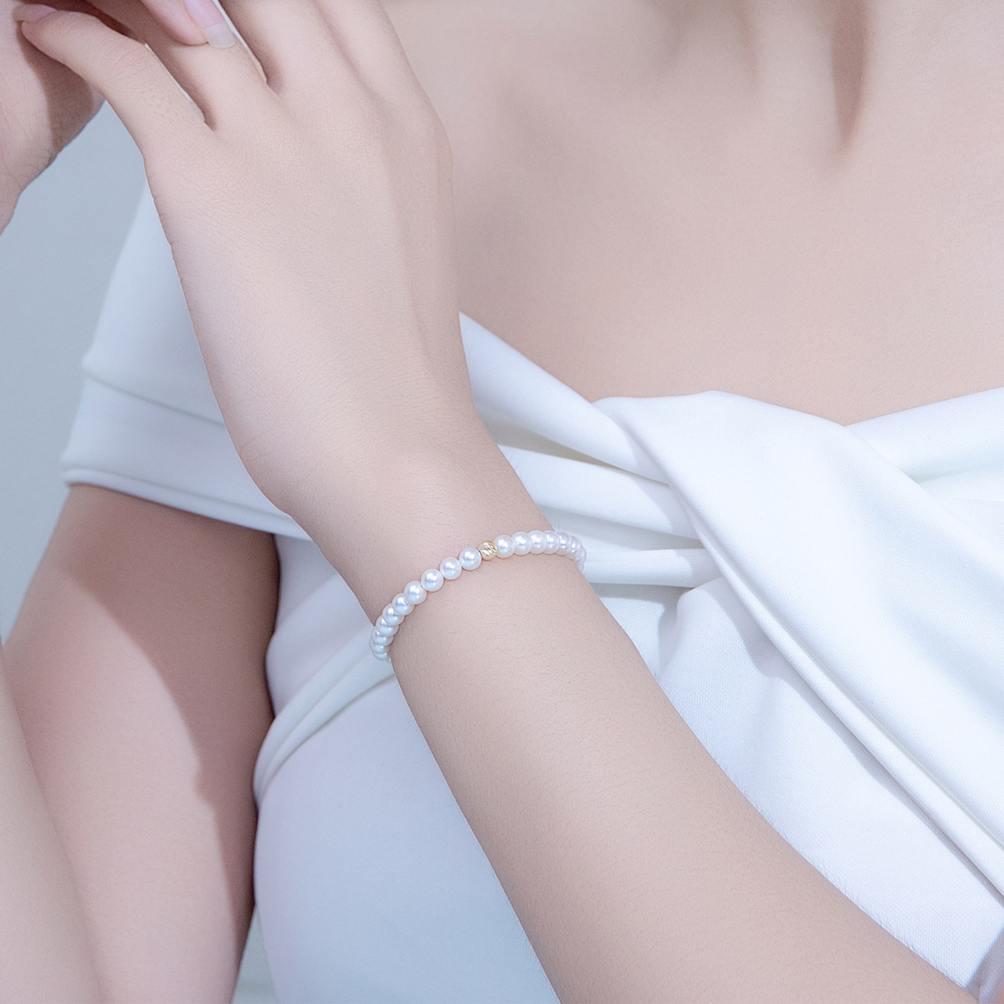 诸暨珍珠手链天然女18K金正品圆七夕送女友情人节礼物手串极光真