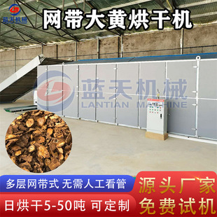 大黄加工烘干机大型网带式大黄切片烘干设备连续式黄良火参干燥机
