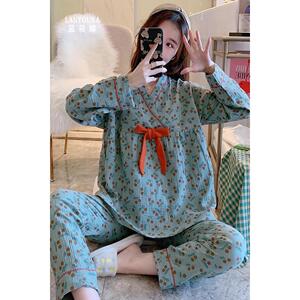 樱桃月子服春秋产后棉纱布薄款孕妇睡衣夏季怀孕3月份哺乳家居服4