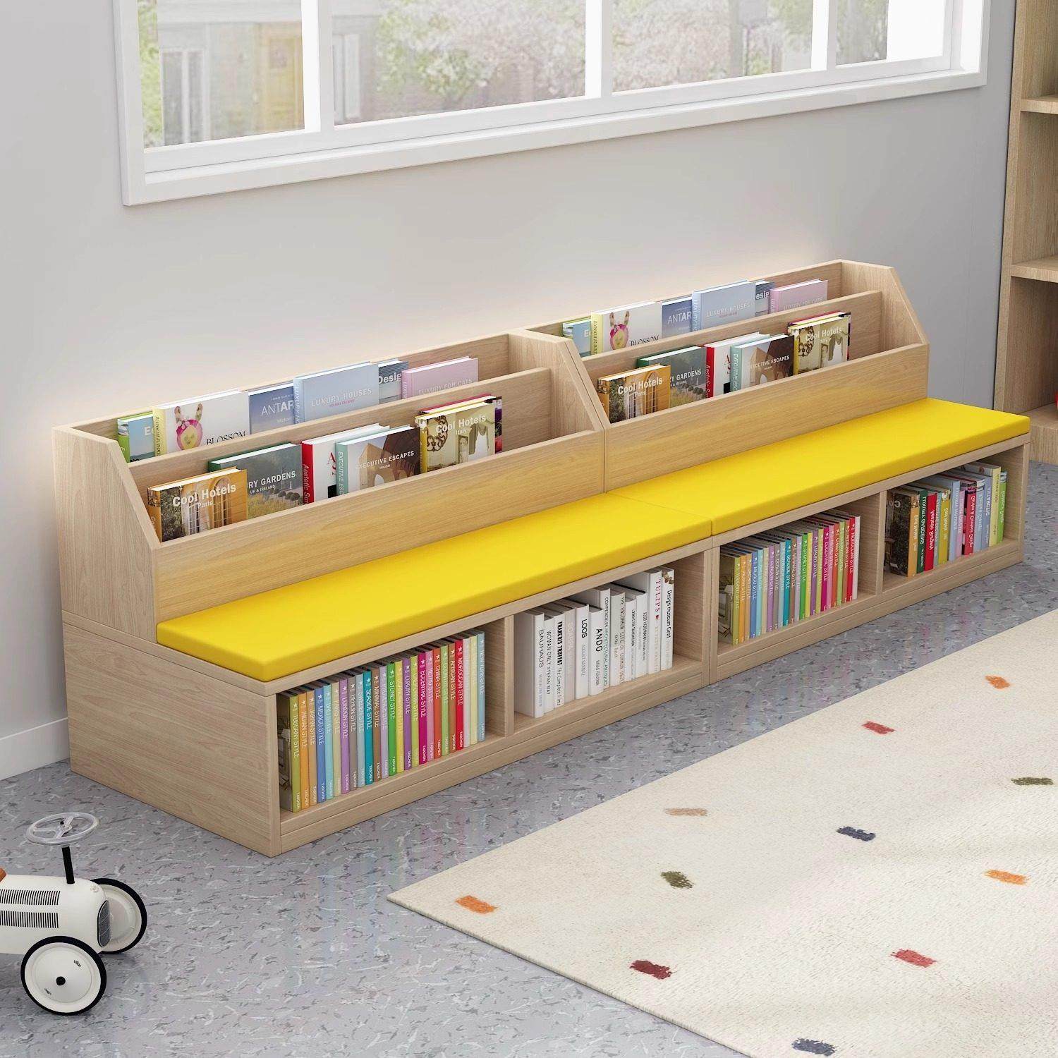 图书馆阅读区书架可坐软包书柜造型实木柜储物收纳沙发,商业/办公家具,教具柜/教室柜,淘宝优惠券,粉丝福利购,淘宝优惠卷