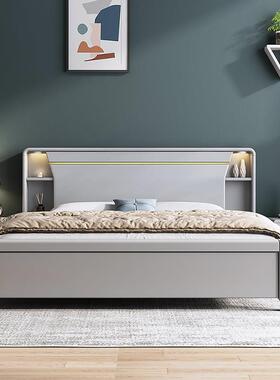 纯实木床1米8双人床主卧高端箱式储物床板防潮排骨架1米5的床灰色