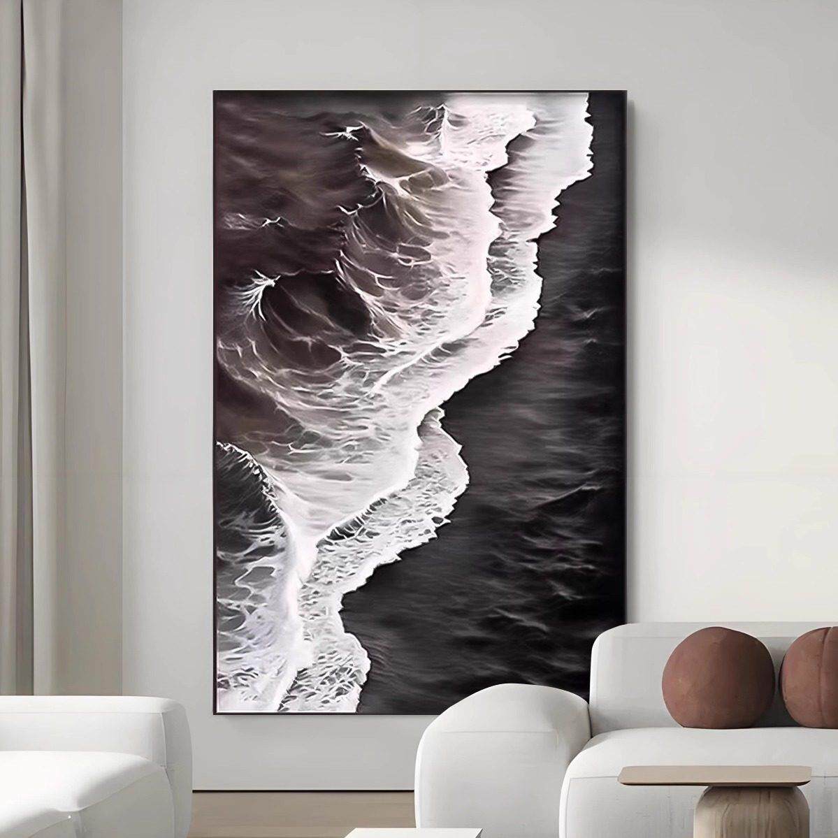 简约现代客厅装饰画抽象肌理沙发背景壁画高级感黑白卧室玄关挂画