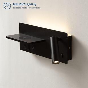 多功能LED壁灯全光谱护眼床头灯阅读灯横向智能带无线充电插座USB