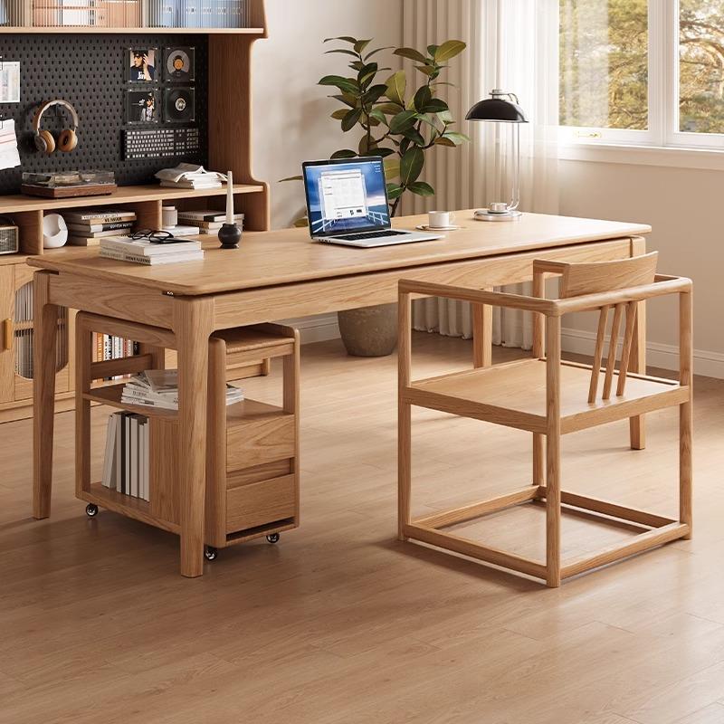 白蜡木实木电脑桌现代简约台式家用转角书桌柜组合北欧双人办公桌