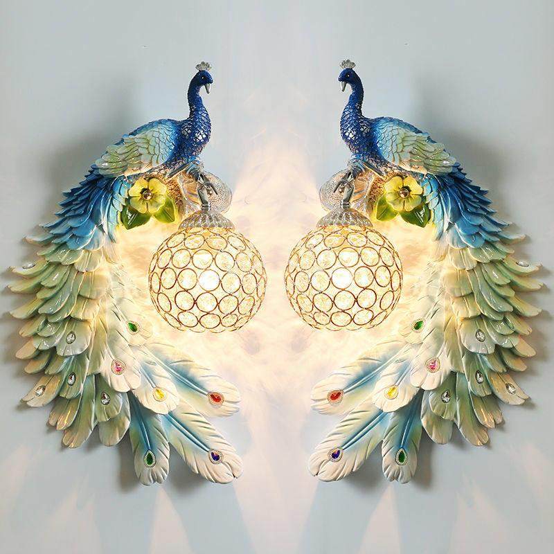 创意孔雀客厅壁灯墙上过道楼梯简约现代高档轻奢卧室背景墙床头灯