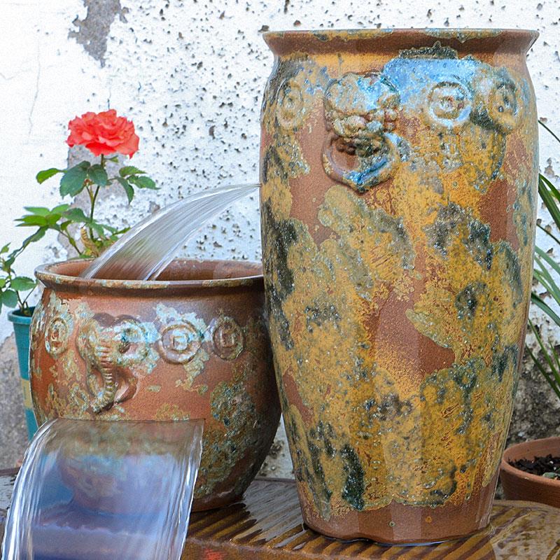 生态瀑布过滤器养鱼复古鱼池古法鱼缸流水陶罐摆件造景全套循环水