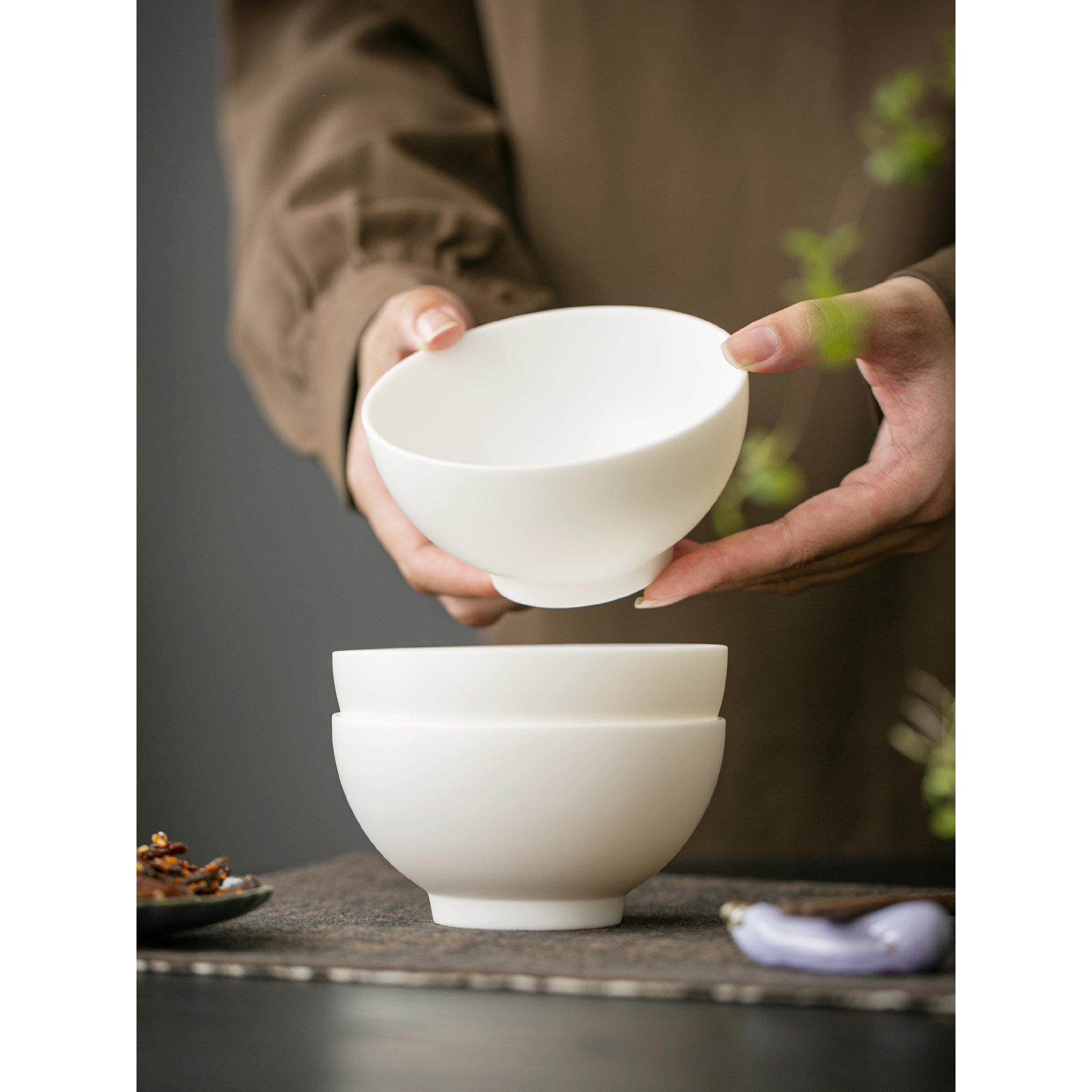 高温原矿磨砂无釉平烧陶瓷家用米碗餐具,个人面食粥用汤碗