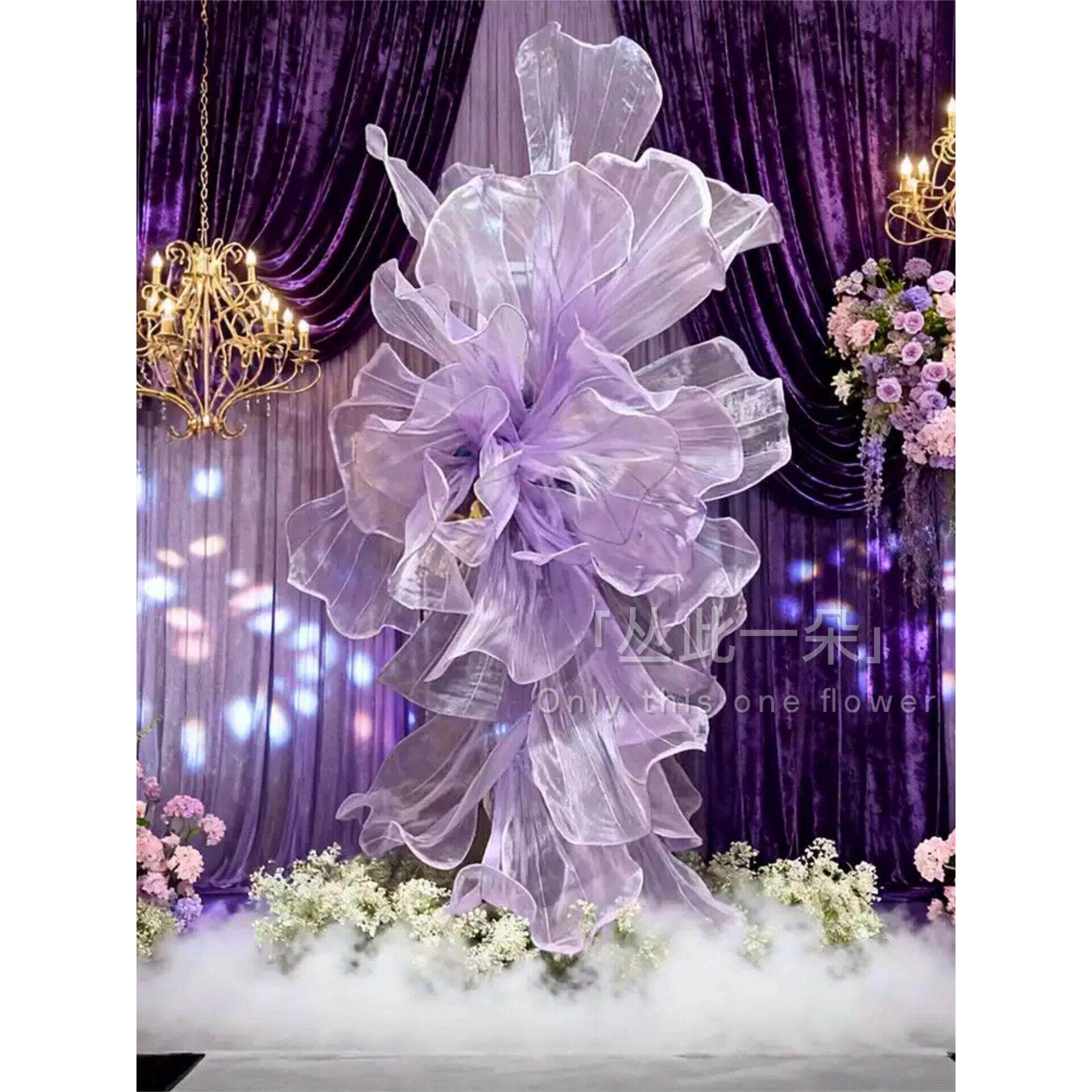 巨型婚庆真丝花花道具大型花艺真丝欧根纱橱窗装饰舞台纱花纸艺花
