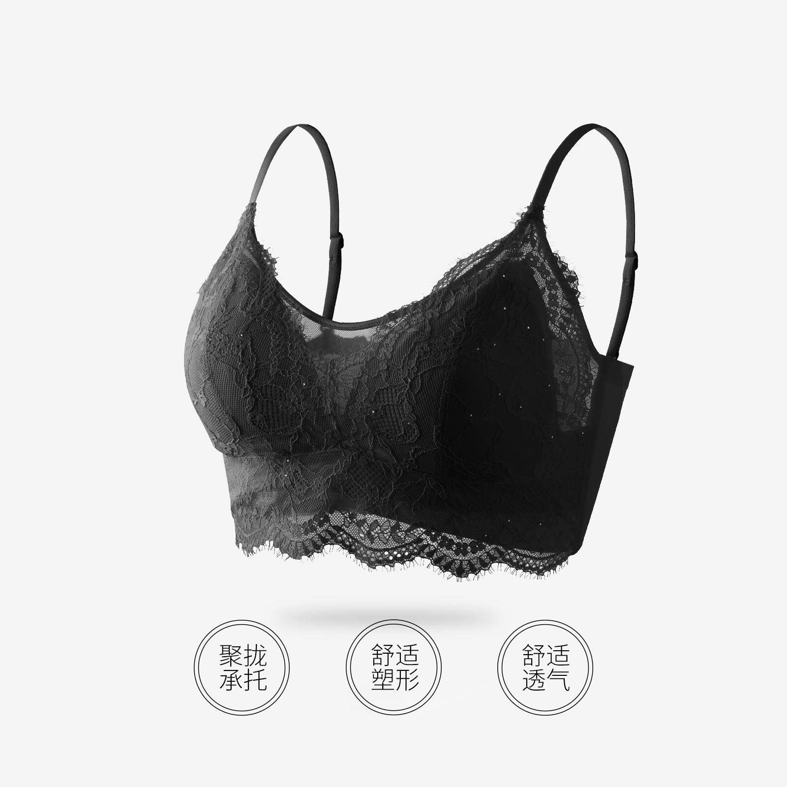 【肖恩】（梦）蕾丝细闪法式大胸显小舒适文胸（ABC通杯）