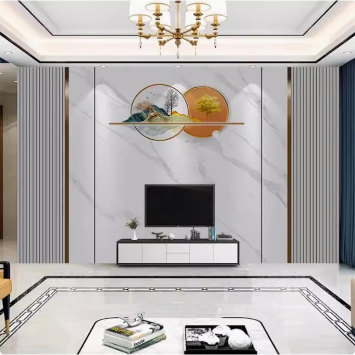 电视背景墙轻奢格栅竹木纤维板电视背景墙客厅沙发碳晶岩板护墙板