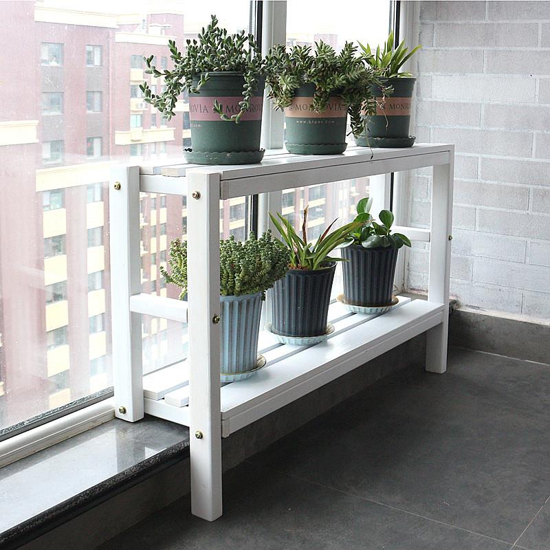 窗台加宽花架白色多肉实木阳台多层绿植架窗边延伸架落地式置物架