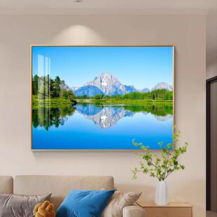 现代简约客厅装饰画绿色山水风景饭厅过道晶瓷挂画高山流水湖泊画