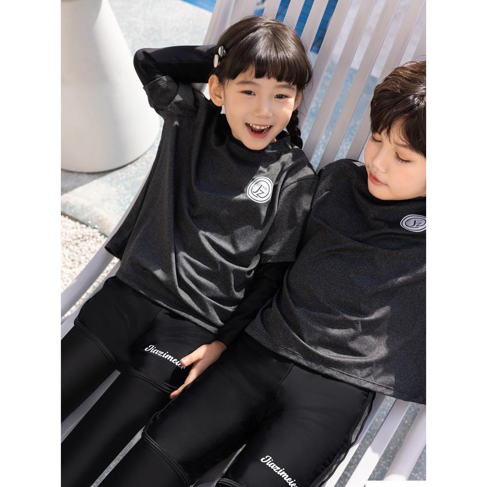 儿童潜水服女童分体套装长袖冲浪服水母衣男童户外防晒温泉游泳衣