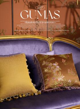 GUMAS复古秋香色法式中国风靠枕流苏抱枕欧式奢华沙发靠垫贡缎枕