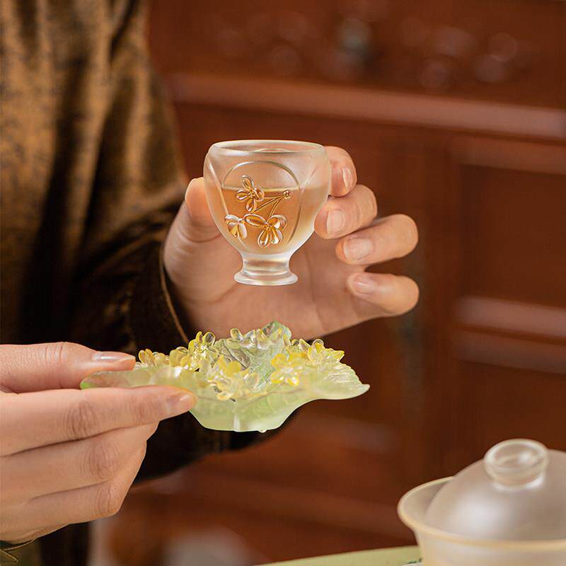 杭州文创琉璃桂花杯十二花神茶杯主人杯托杯垫功夫茶具礼盒品茗杯