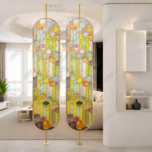 掐丝珐瑯彩艺术玻璃隔断入户正对门客厅卧室旋转轻奢创意遮挡屏风