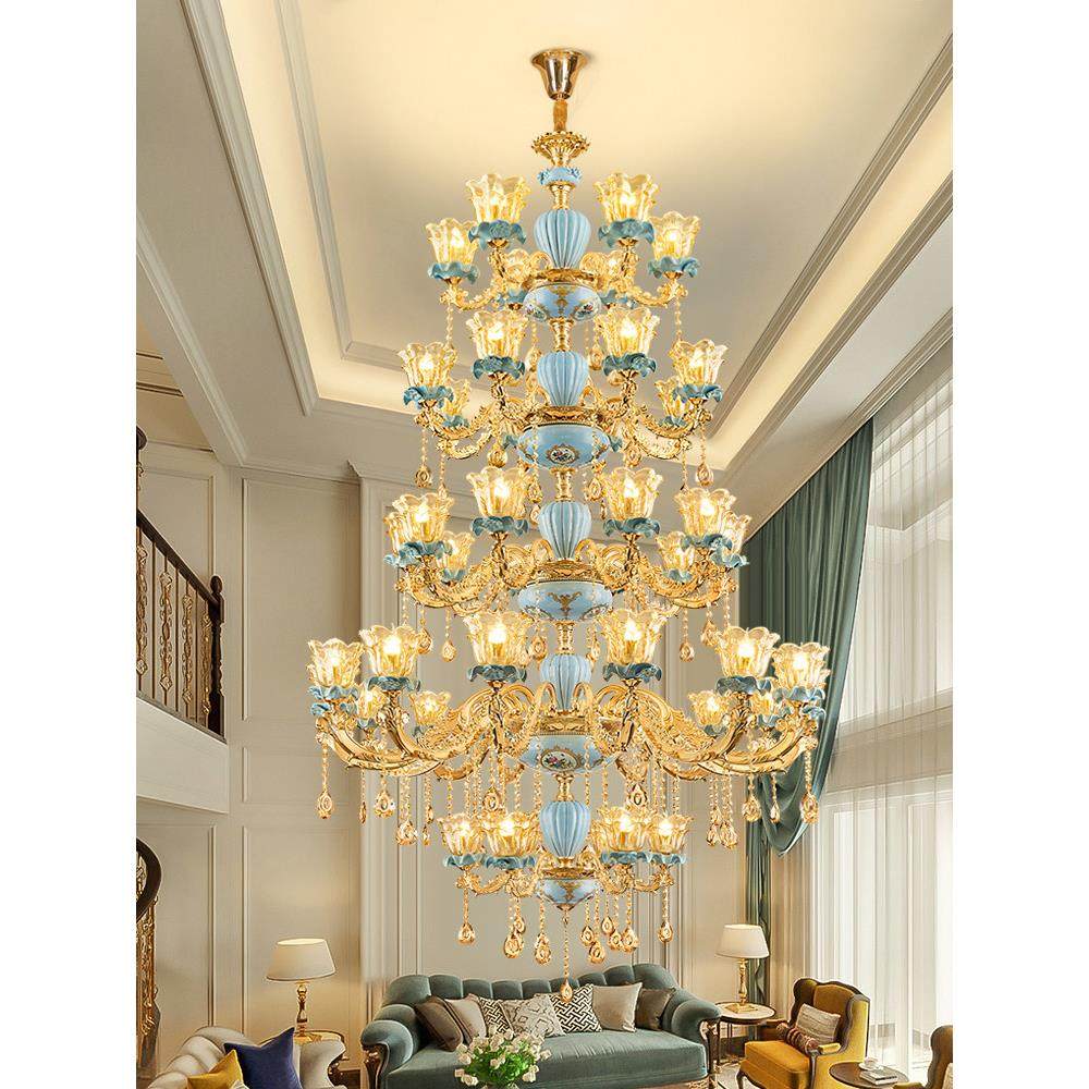 覆式楼梯吊灯别墅客厅豪华水晶灯欧式落地式法式楼梯间陶瓷长吊灯