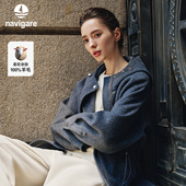 Navigare意大利小帆船中长款 纯羊毛呢大衣女2025新款 休闲连帽外套