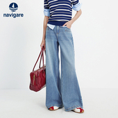 女士蓝色弹力长裤 阔腿牛仔裤 子 新款 Navigare意大利小帆船2026春季