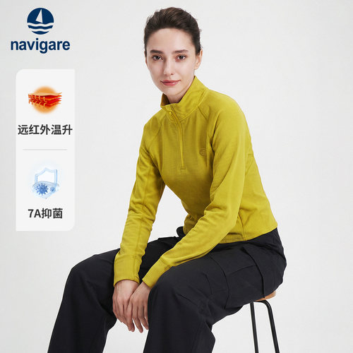 Navigare小帆船2026秋季运动半开领套头上衣华夫格显瘦透气卫衣女