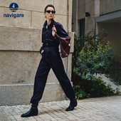 Navigare意大利小帆船蓝色长袖 休闲套装 牛仔连体衣女2025秋季 新款