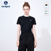 Navigare意大利小帆船黑色圆领短袖 休闲体恤衫 T恤女2026夏季 新款