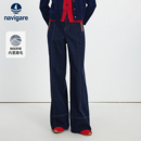 磨毛 显瘦裤 Navigare意大利小帆船蓝色阔腿牛仔裤 新款 子 女秋冬季