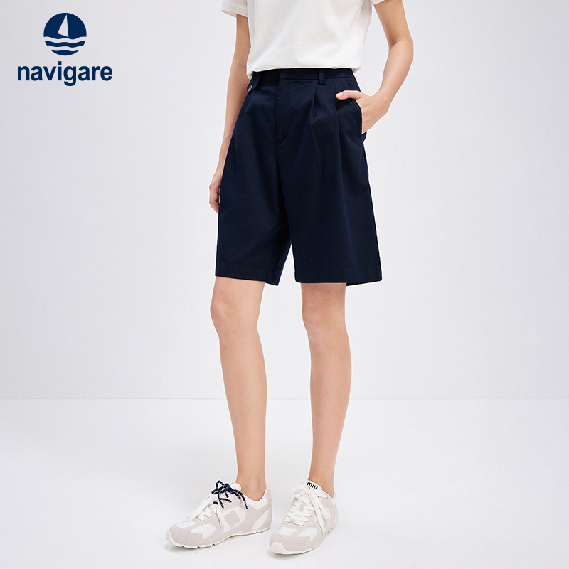 Navigare意大利小帆船抗菌休闲中裤女25夏季新品通勤宽松五分裤子