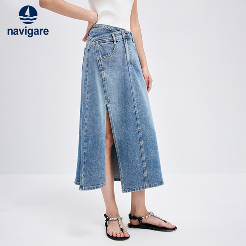 Navigare薄款A版牛仔半身裙