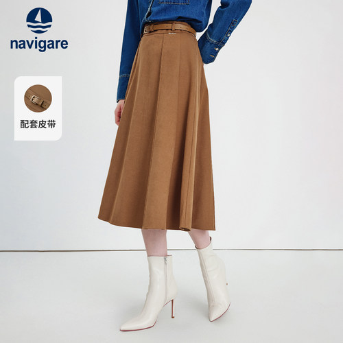 Navigare复古羊毛A字半身裙