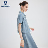 Navigare意大利小帆船小个子短袖 百搭休闲牛仔服 新款 衬衫 女26夏季