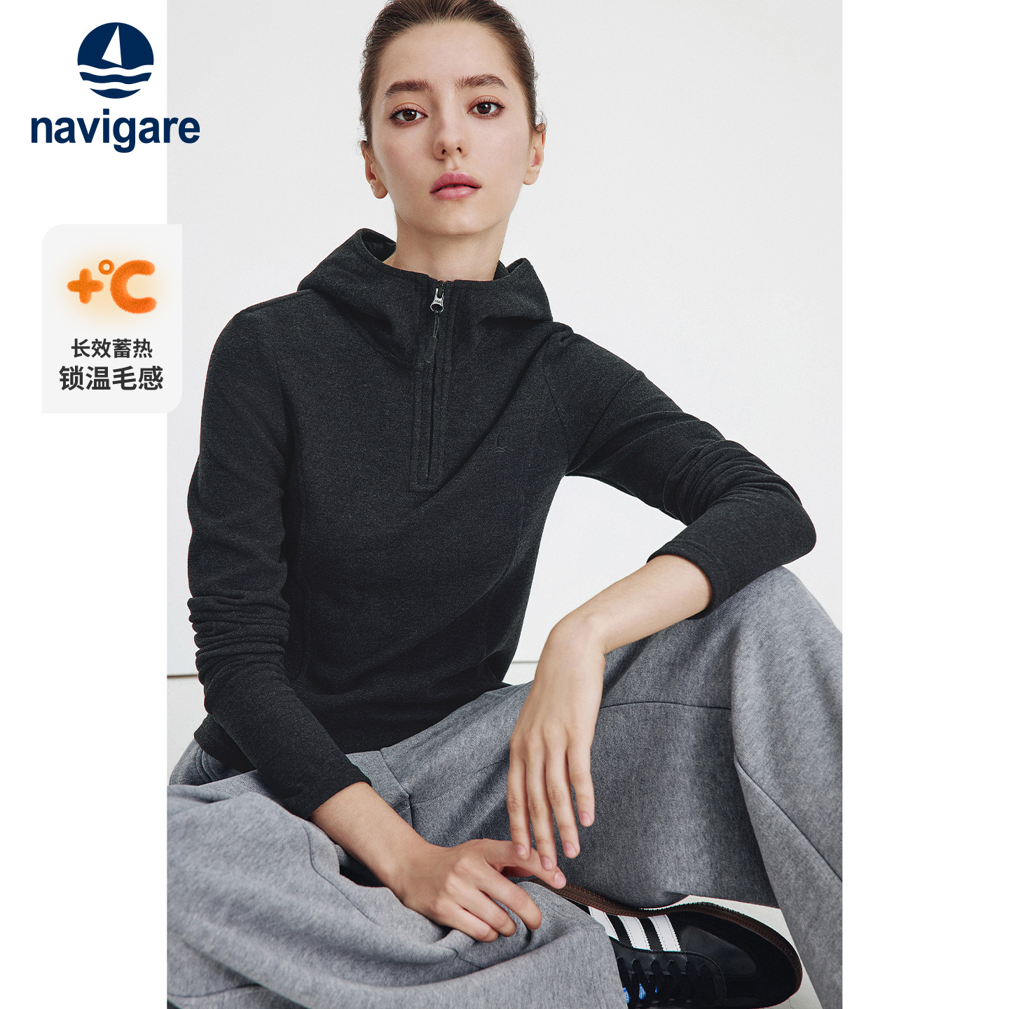 Navigare意大利小帆船连帽修身卫衣女士2025早秋新款长袖套头衫